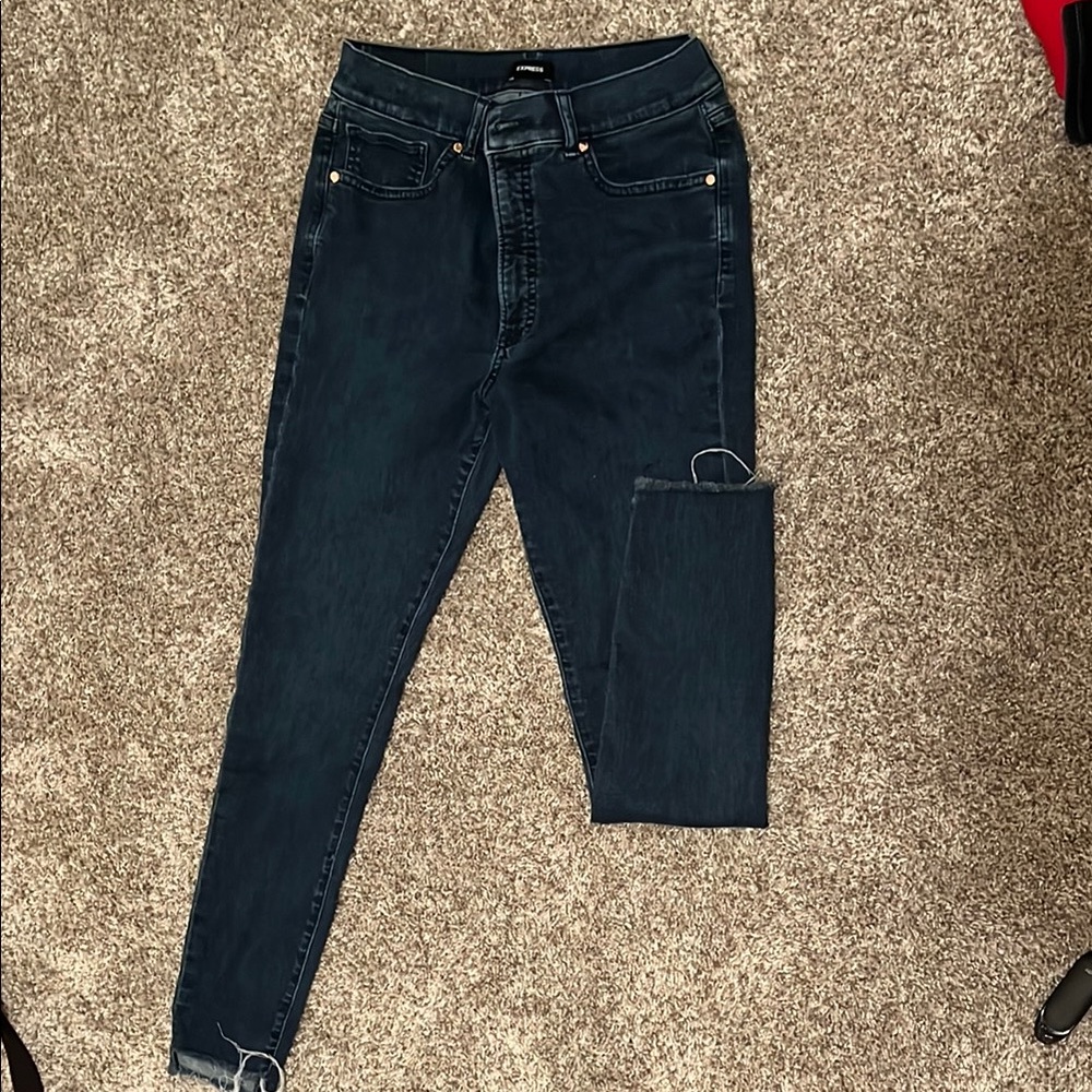 Express Blue Skinny Jeans with Distressing